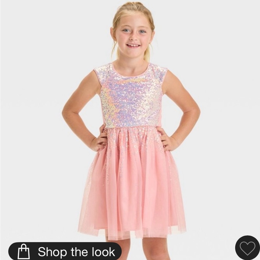 Girls' Short Sleeve Tulle Sequin Dress - Cat & Jack™ Light Pink